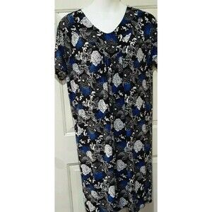 Irene Vintage Floral Muu Muu Dress Housecoat, Black, Blue, White Sz M